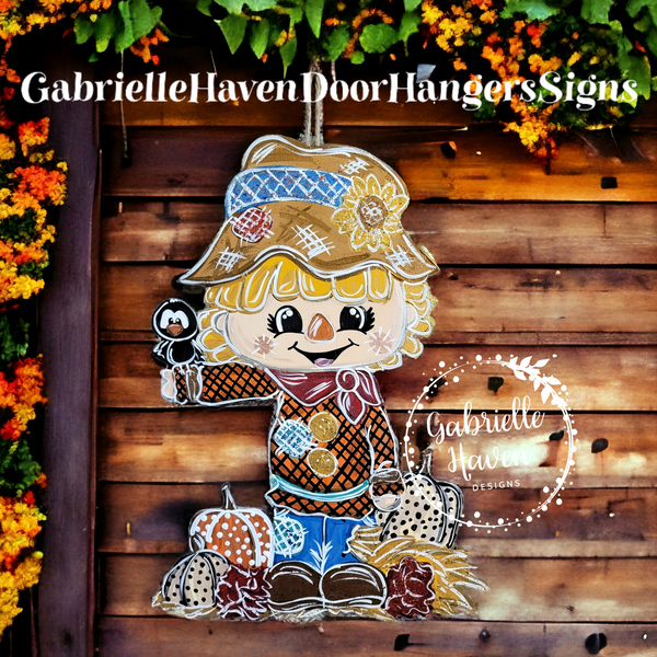 Fall Scarecrow with Pumpkins & Sunflowers