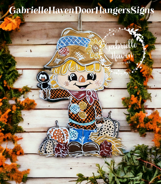 Fall Scarecrow with Pumpkins & Sunflowers