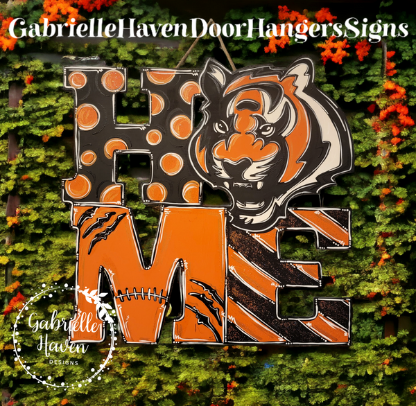 HOME Football Door Hanger, Cincinnati Bengals Door Hanger Sign, Football Wreath Sign, Fall Door Hanger, Football Welcome Sign