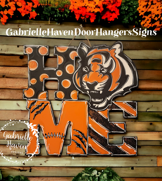 HOME Football Door Hanger, Cincinnati Bengals Door Hanger Sign, Football Wreath Sign, Fall Door Hanger, Football Welcome Sign