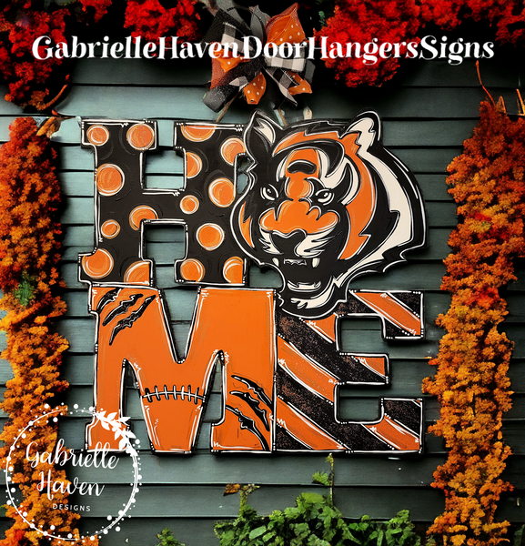 HOME Football Door Hanger, Cincinnati Bengals Door Hanger Sign, Football Wreath Sign, Fall Door Hanger, Football Welcome Sign