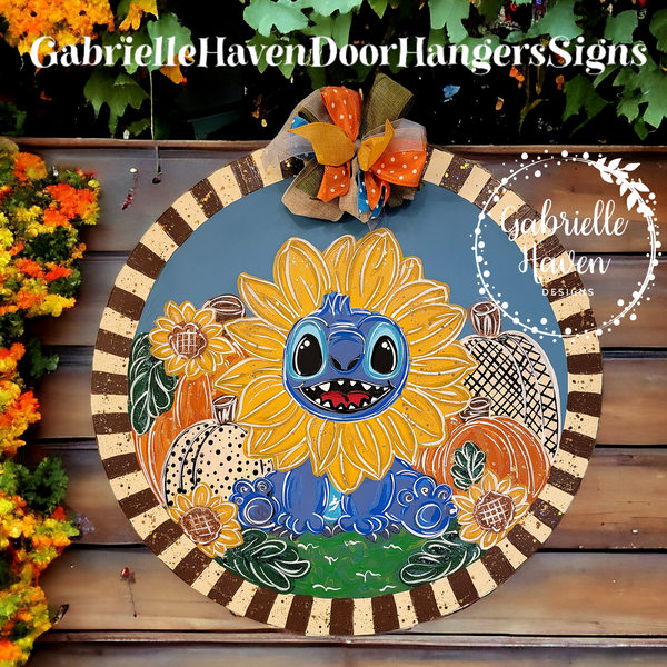 Stitch Sunflower & Pumpkins, Striped Border