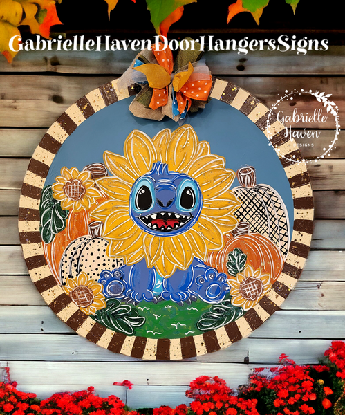 Stitch Sunflower & Pumpkins, Striped Border