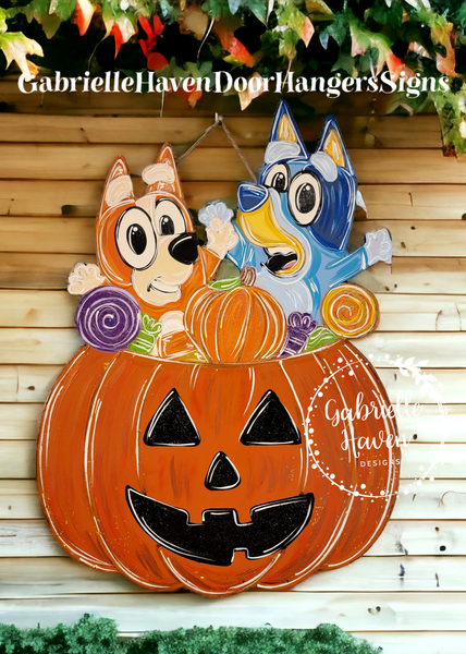 Bluey & Bingo Halloween Candy Pumpkin, 24" height