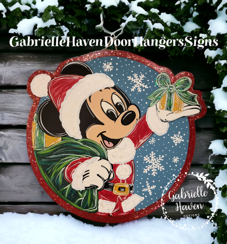 Mickey Christmas Santa Round with Gift