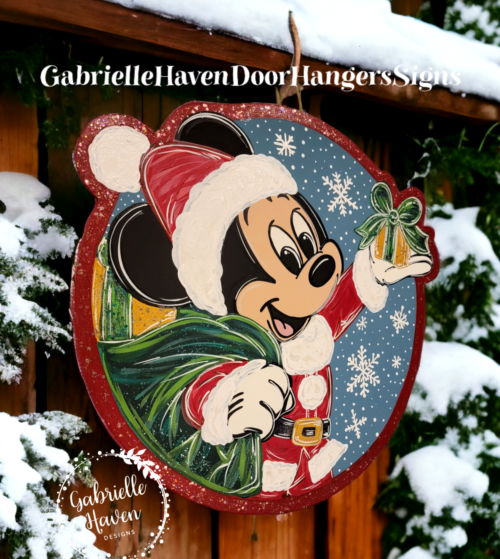 Mickey Christmas welcome to our home porch sign holiday/Disney Christmas/home hot warming/entrance door|farmhouse/leaner/front door sign/hanger