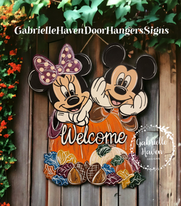 Fall Autumn Mickey and Minnie Pumpkin, 3D Welcome