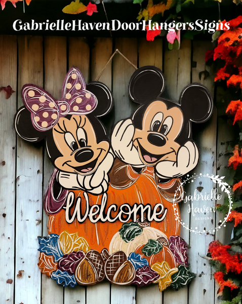 Fall Autumn Mickey and Minnie Pumpkin, 3D Welcome