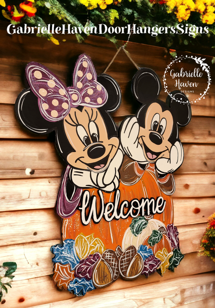 Fall Autumn Mickey and Minnie Pumpkin, 3D Welcome