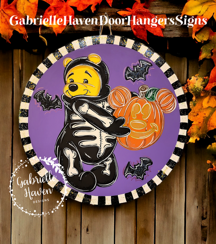 Halloween Skeleton Winnie the Pooh, Stripes Border