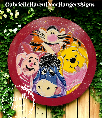 Pooh and Friends Silly Faces, Pink Border