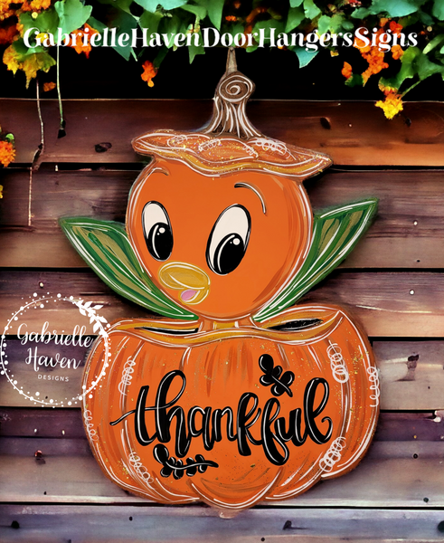 Orange Bird Thankful Fall Pumpkin, 24" height