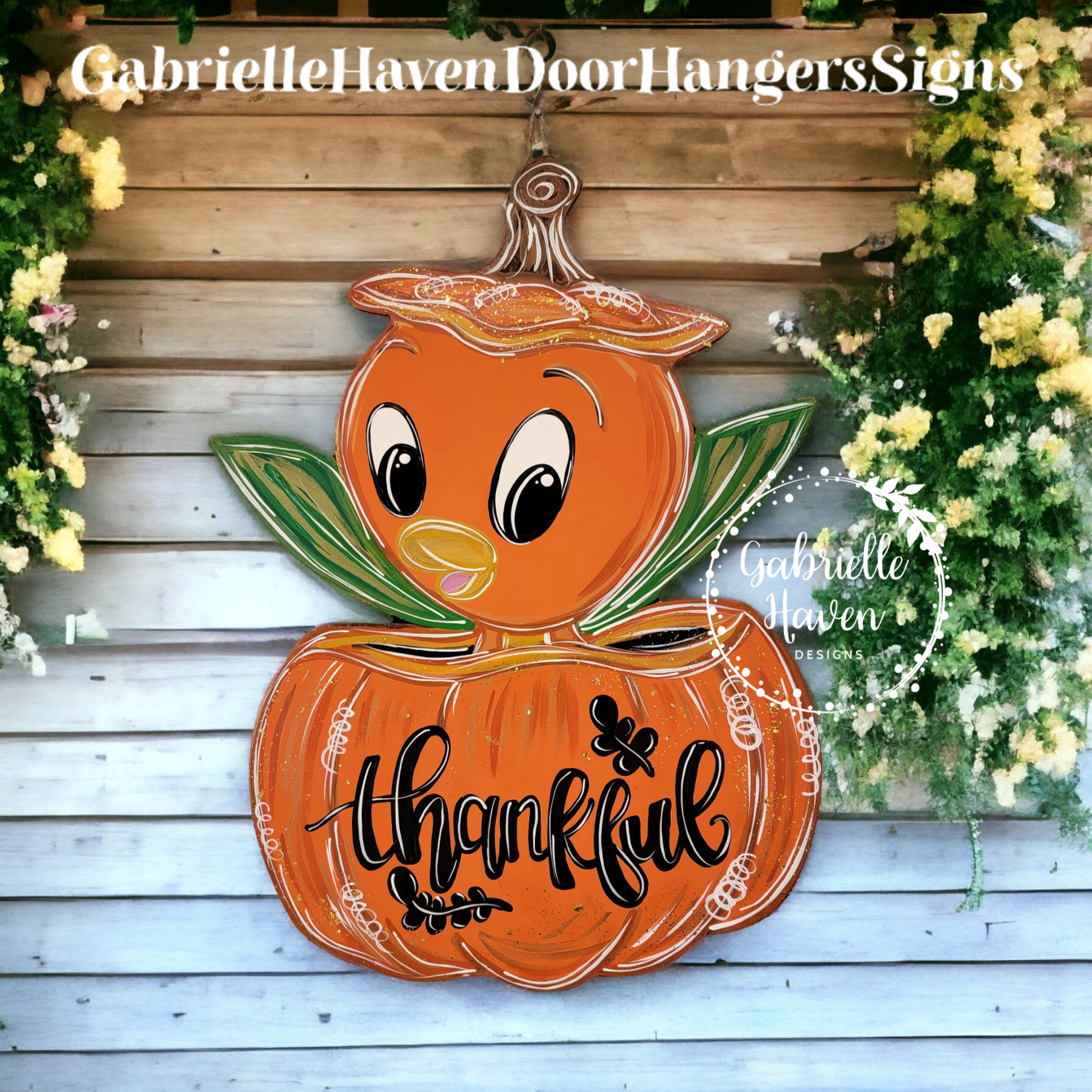 Orange Bird Thankful Fall Pumpkin, 24" height