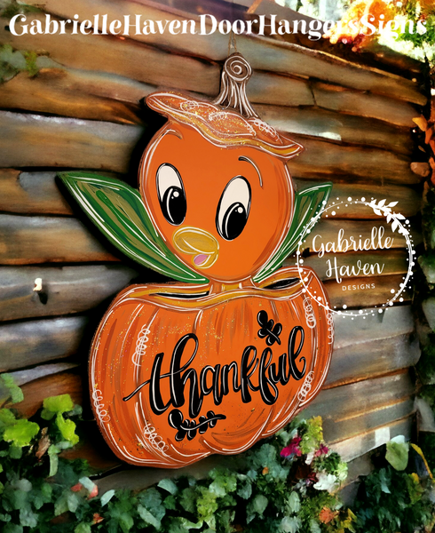 Orange Bird Thankful Fall Pumpkin, 24" height