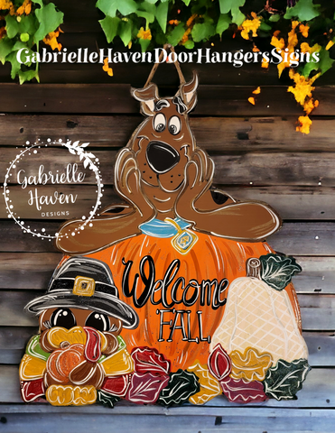 Scooby Doo Fall & Thanksgiving Pumpkin Door Hanger or Wall Sign