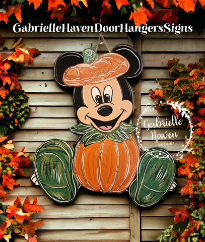 Halloween Pumpkin Door Hanger, Front Door Sign, Halloween Mickey