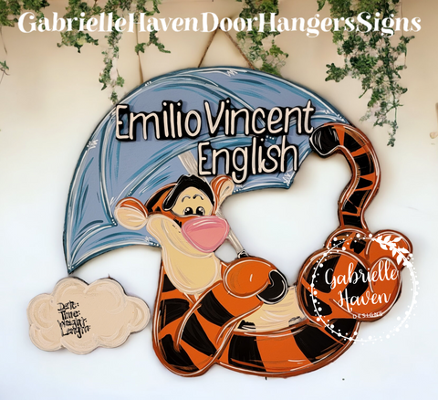 Tigger Baby Sign with 3D Name, Stats Cloud Piece Included