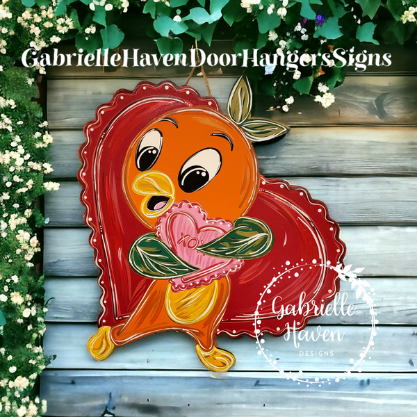 Orange Bird Valentine Heart