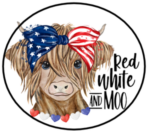 Patriotic Highland Cow, Red White & Moo