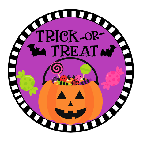 Trick or Treat Striped Round Sign