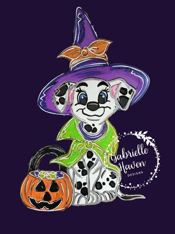 LARGE 30" Halloween Witch Girl Dalmatian (3D Witch Hat)