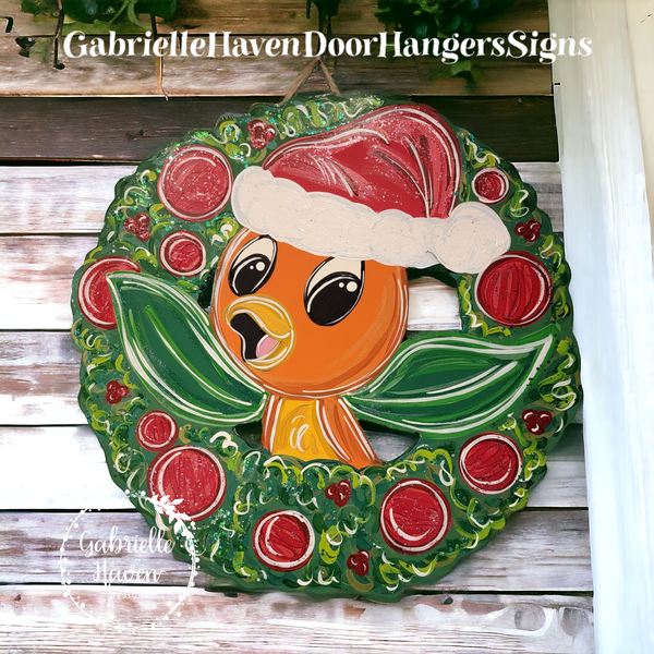 Orange Bird Christmas Wreath, 22" height