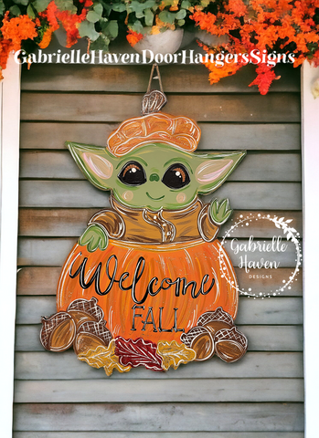 The Child Door Hanger, Fall Pumpkin Door Hanger, Front Door Sign, Baby Yoda Door Hanger