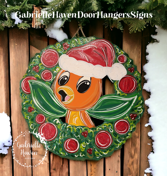 Orange Bird Christmas Wreath, 22" height