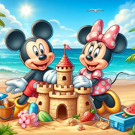 Beach Mickey Minnie, Round Shape 22"