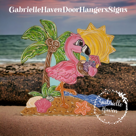 Flamingo Door Hanger, Yard Art, Beach Door Hanger