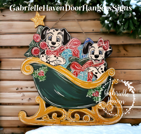 GREEN SLED- Christmas Dalmatians Santa Sleigh, 22"