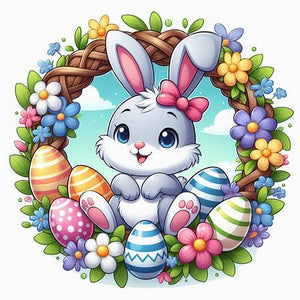 Easter Bunny Eggs & Flower Wreath 22"