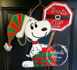 Snoopy Door Hanger, Santa Stop Here, Christmas Door Hanger