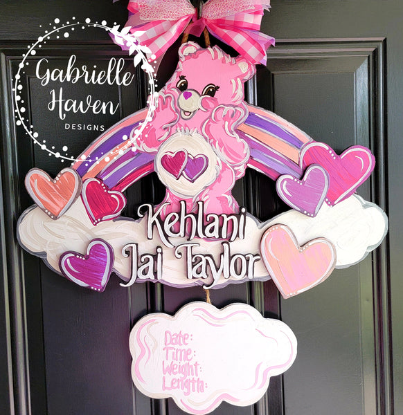 Care Bears Baby Door Sign, Hospital Door Hanger Birth Announcement