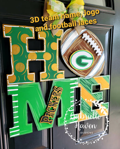 Green Bay Packers Football Door Hanger, Front Door Sign, Football Wreath Sign