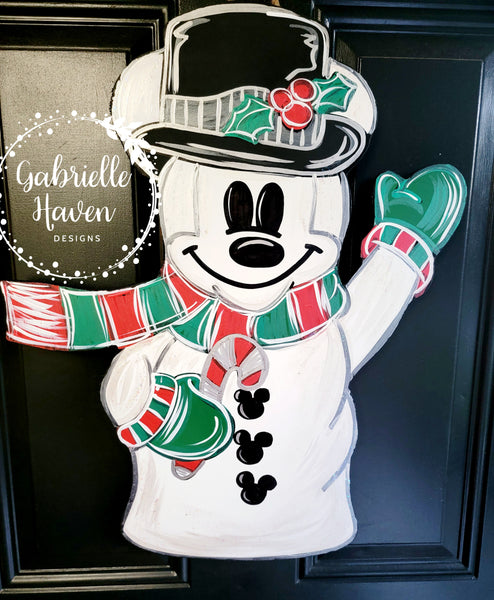 Mickey Inspired Snowman Door Hanger, Front Door Sign, Christmas Door Hanger, Wreath Sign