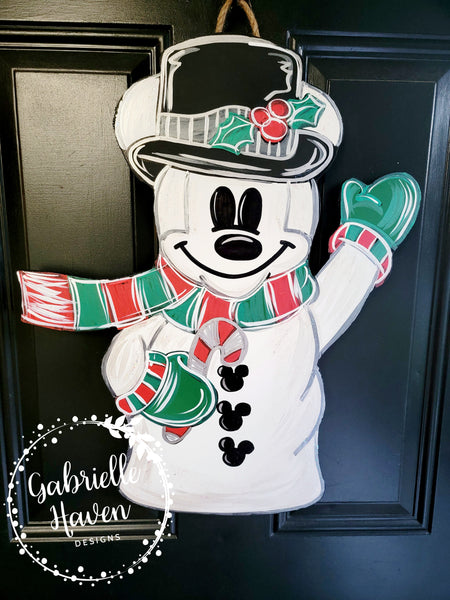 Mickey Inspired Snowman Door Hanger, Front Door Sign, Christmas Door Hanger, Wreath Sign