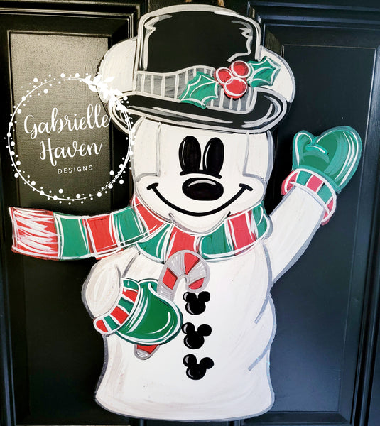 Mickey Inspired Snowman Door Hanger, Front Door Sign, Christmas Door Hanger, Wreath Sign