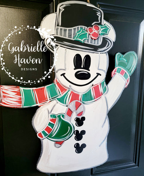 Mickey Inspired Snowman Door Hanger, Front Door Sign, Christmas Door Hanger, Wreath Sign