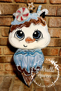 Winter Snowman Door Hanger, Snowman Ice Cream Cone, Winter Wreath Sign, Winter Door Sign, Snowman Wreath Sign