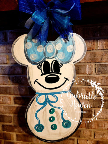 Minnie Inspired Winter Snowman Door Hanger or Sign