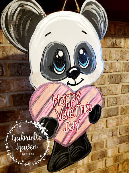 Valentine Panda Bear Door Hanger or Sign