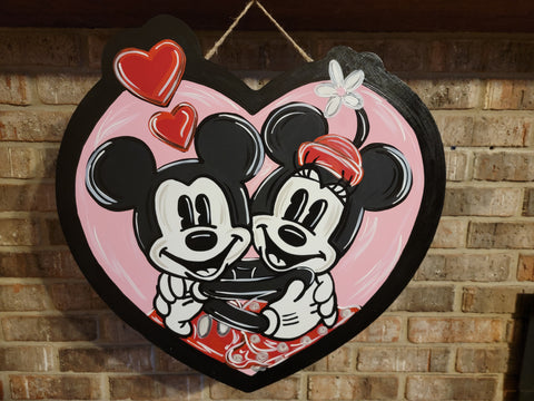 Retro Vintage Mickey Minnie Valentine Heart Hug