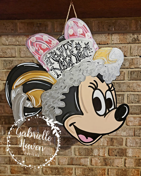 New Years Door Hanger Sign, Happy New Year Door Sign, Disney Minnie Mouse Door Hanger Sign