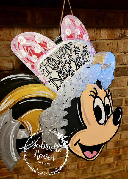 New Years Door Hanger Sign, Happy New Year Door Sign, Disney Minnie Mouse Door Hanger Sign