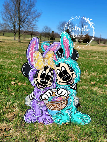 Easter Mickey Minnie Bunny Door Hanger or Yard Sign