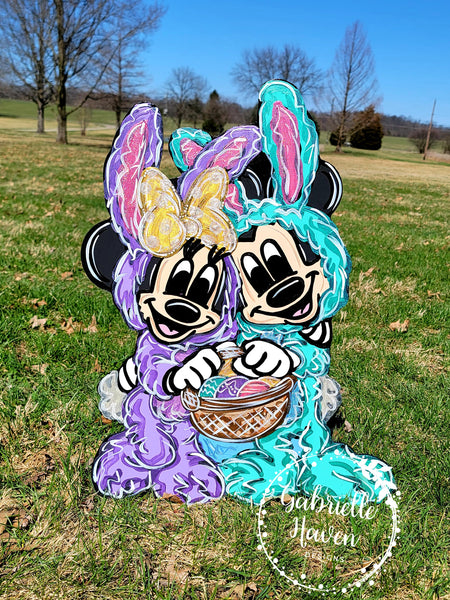 Easter Mickey Minnie Bunny Door Hanger or Yard Sign