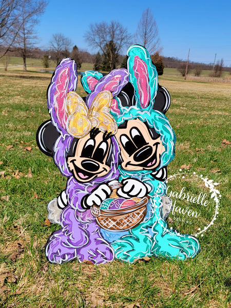 Easter Mickey Minnie Bunny Door Hanger or Yard Sign