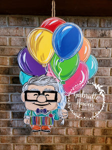 Pixar UP Door Hanger, Disney Door Hanger, Balloons Door Sign, Welcome Sign, Birthday Door Sign, Carl Frederickson