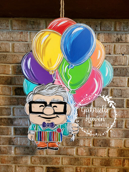 Pixar UP Door Hanger, Disney Door Hanger, Balloons Door Sign, Welcome Sign, Birthday Door Sign, Carl Frederickson